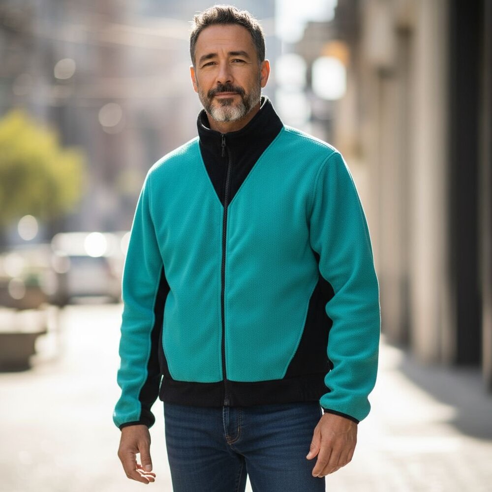 International Male L Teal Black Fleece Jacket 80s Ski Streetwear Retro Rare HTF